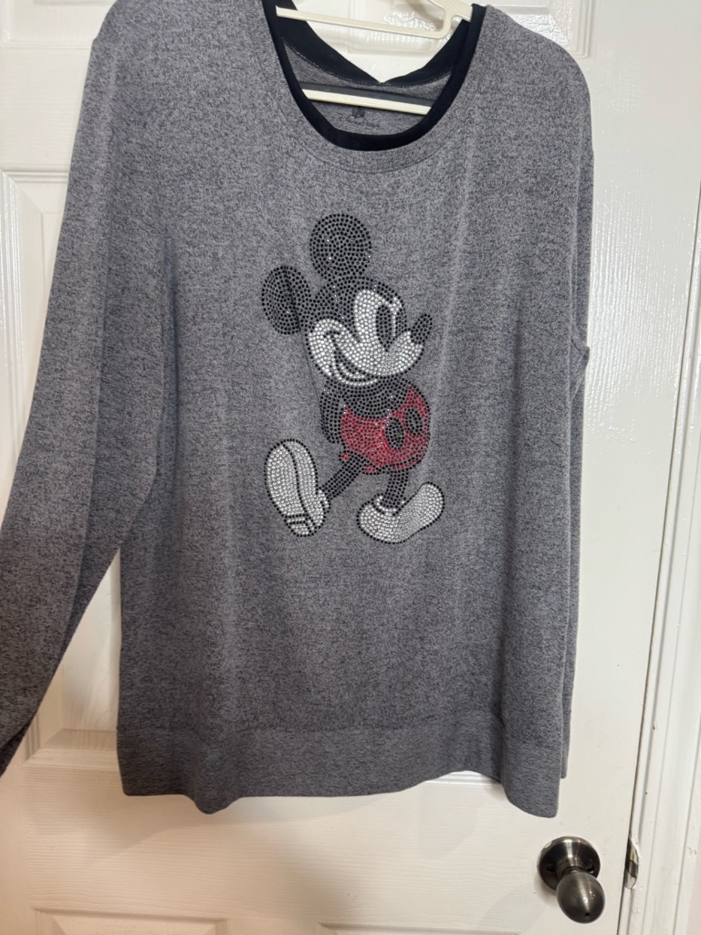 Disney Gray Long Sleeve Mickey Rhinestone Top with Red Accent
